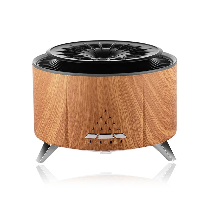 Wood grain essential oil diffuser with touch controls and modern black top